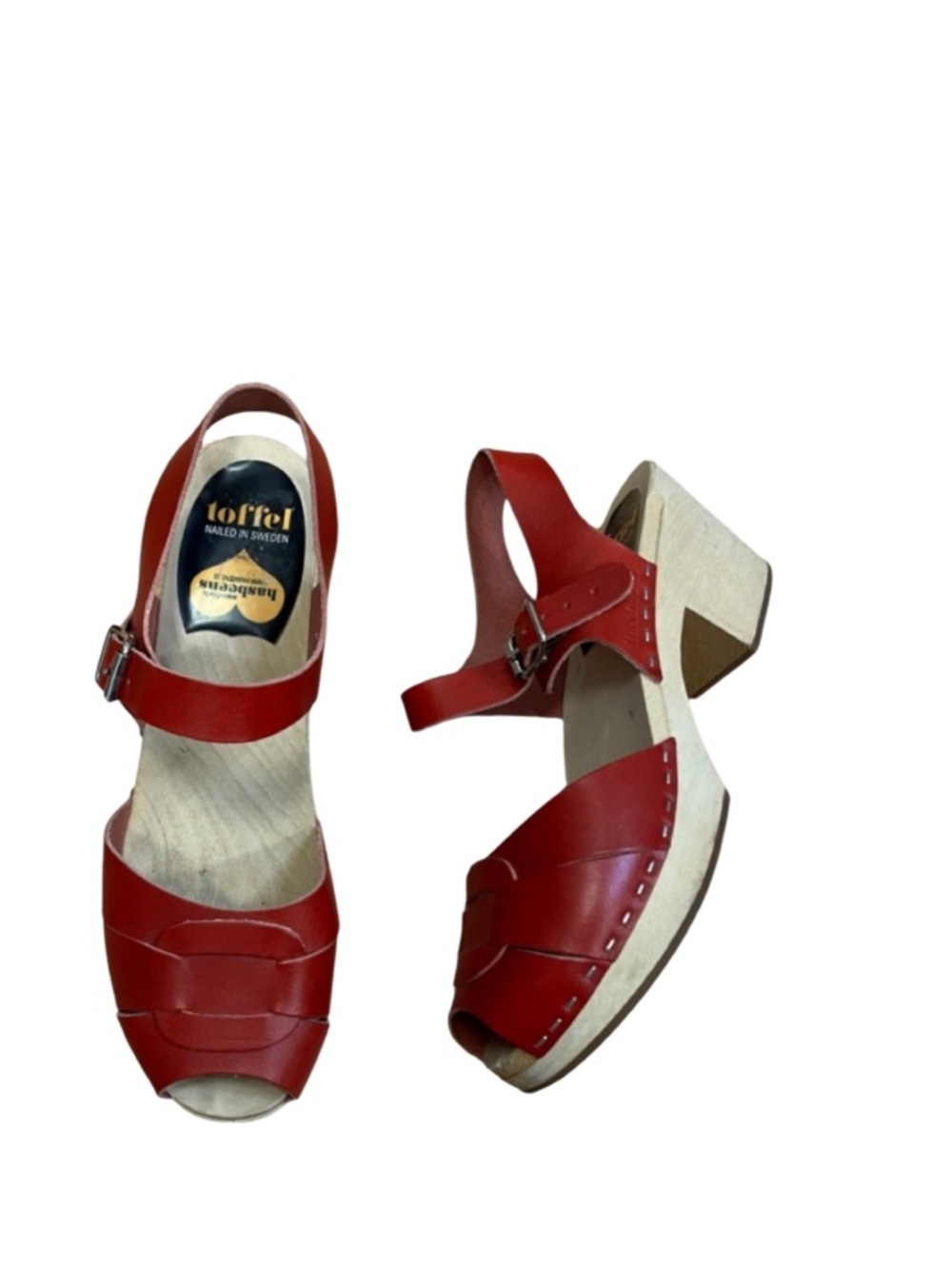 Swedish Hasbeens Red Leather Clog Sandals